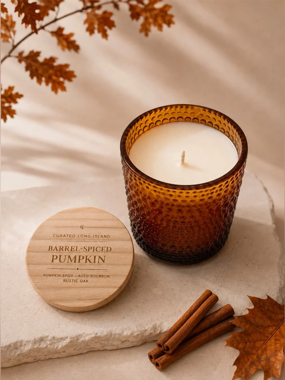 Barrel-Spiced Pumpkin Soy Candle | 12 oz Amber Glass Bourbon Oak Scent